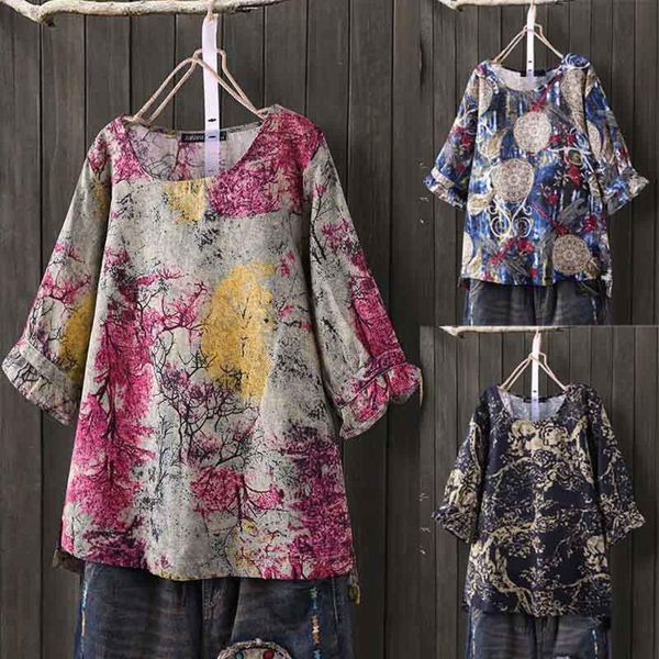 women's blouses & shirts plus size summer o-neck 3/4 sleeve retro printed cotton and linen loose female blusas femme, White
women's blouses & shirts plus size summer o-neck 3/4 sleeve retro printed cotton and linen loose female blusas femme, White