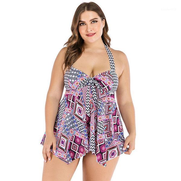 women's swimwear print bikini women push up swimsuit high waist biquini halter backless swim dress bathing suit beach wear xl-4xl, White;black