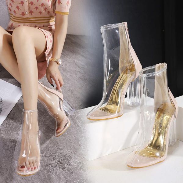 boots summer fashion hollow large size 35-40 transparent crystal heel zipper color matching short tube women's boots., Black
boots summer fashion hollow large size 35-40 transparent crystal heel zipper color matching short tube women's boots., Black