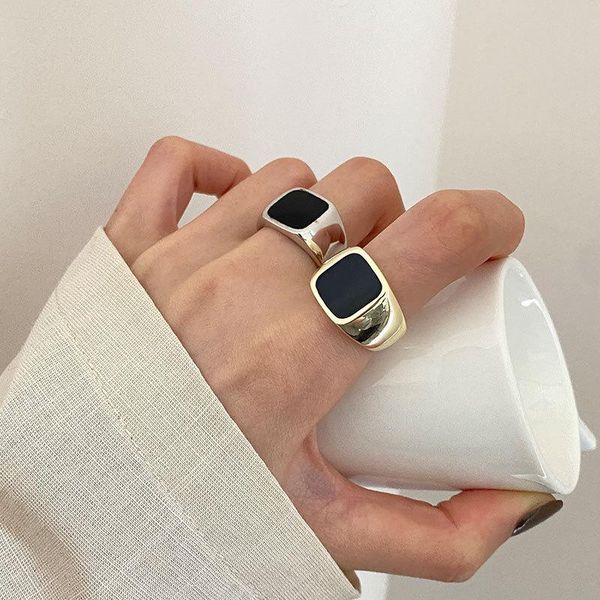 cluster rings 925 sterling silver black square shape statement punk ring adjustable gold color open finger hip hop jewelry for women, Golden;silver
cluster rings 925 sterling silver black square shape statement punk ring adjustable gold color open finger hip hop jewelry for women, Golden;silver