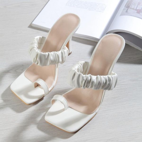 slippers women pleated mid heel shoes square toe block heels slides female summer sandals ladies white large size 42, Black
slippers women pleated mid heel shoes square toe block heels slides female summer sandals ladies white large size 42, Black