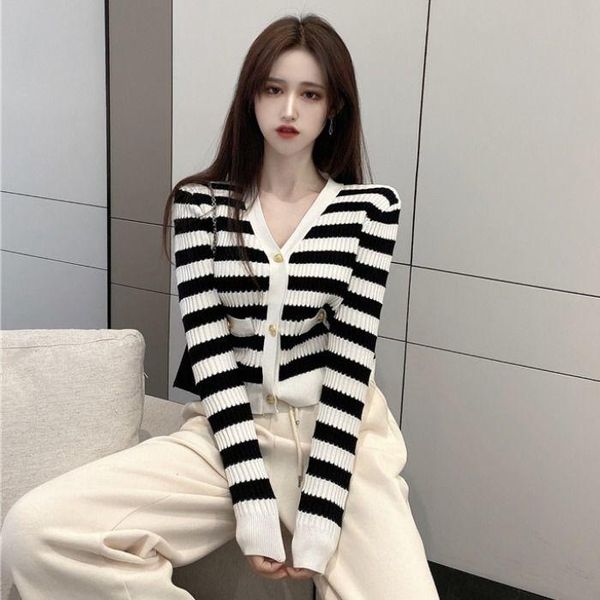 women's knits & tees small fragrance stripe knitted jacket for spring 2021 short v-neck color contrast cardigan bottom coat with top, White
women's knits & tees small fragrance stripe knitted jacket for spring 2021 short v-neck color contrast cardigan bottom coat with top, White