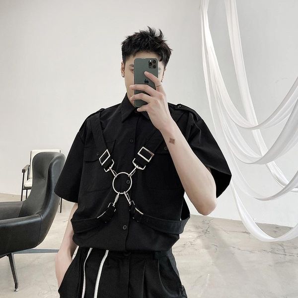 men's casual shirts summer iron ring ribbons design men women hip hop punk shirt short sleeve oversized blouse man pink color vintage, White;black
men's casual shirts summer iron ring ribbons design men women hip hop punk shirt short sleeve oversized blouse man pink color vintage, White;black