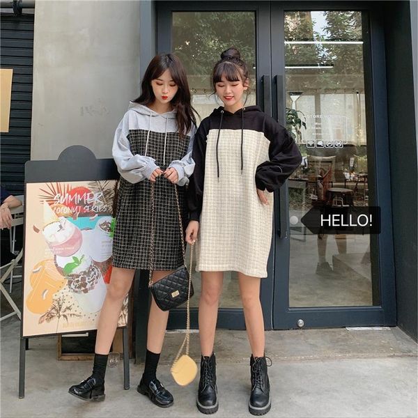 casual dresses hoodie women dress spring autumn plaid print patchwork long sleeve short streetwear harajuku loose mini, Black;gray
casual dresses hoodie women dress spring autumn plaid print patchwork long sleeve short streetwear harajuku loose mini, Black;gray