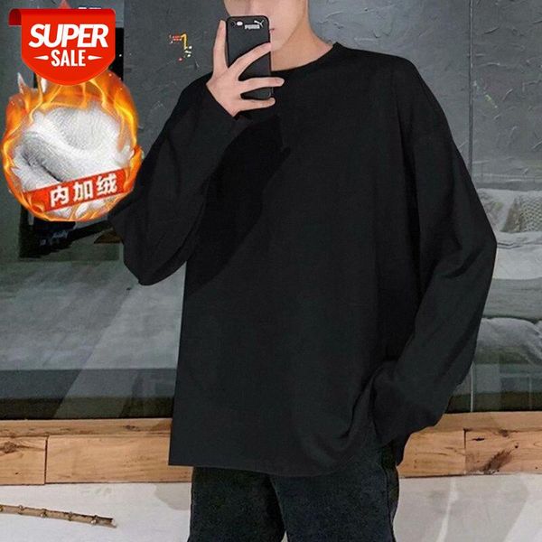 plus velvet long-sleeved t-shirt men's trendy ins korean version of the trend pure color simple round neck loose hong kong style autum, White;black 
plus velvet long-sleeved t-shirt men's trendy ins korean version of the trend pure color simple round neck loose hong kong style autum, White;black
