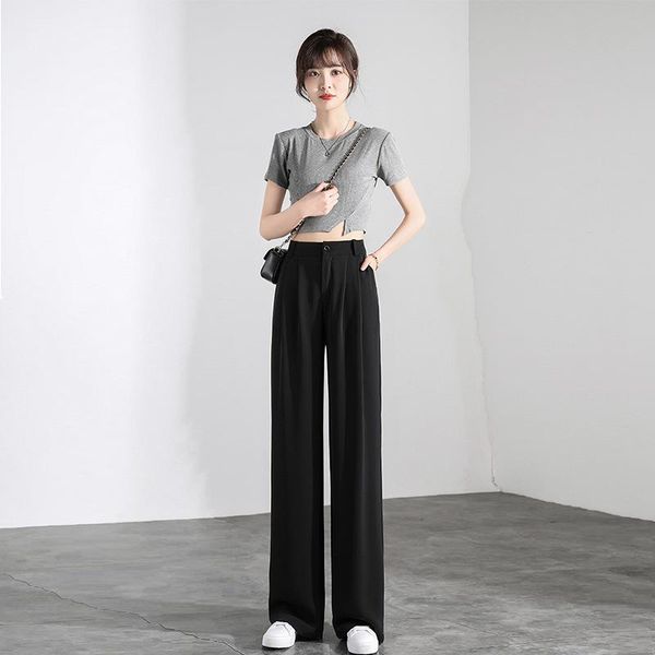 

women's pants & capris fashion wide-leg suit pants, 2021 high-waist slimming drape trousers, loose y2k mopping traf, Black;white