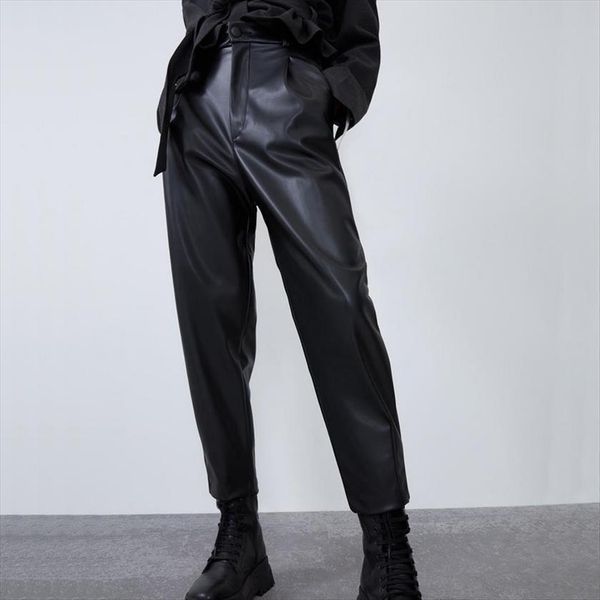 fashion autumn winter women pant high waist black faux leather pu loose pencil trousers elegant pocket streetwear, Black;white
fashion autumn winter women pant high waist black faux leather pu loose pencil trousers elegant pocket streetwear, Black;white