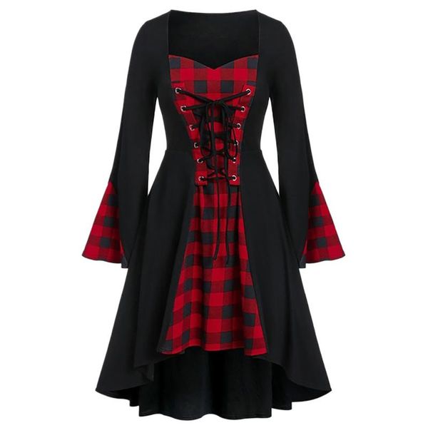 casual dresses women's vintage plaid patchwork halloween mini dress female lace up long sleeve flare party festival clothing, Black;gray
casual dresses women's vintage plaid patchwork halloween mini dress female lace up long sleeve flare party festival clothing, Black;gray