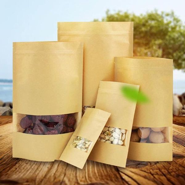 storage bags 50pcs kraft paper brown with window stand up resealable grip pouches tea coffee bean candy packaging food
storage bags 50pcs kraft paper brown with window stand up resealable grip pouches tea coffee bean candy packaging food