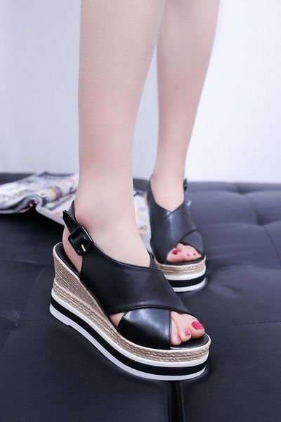 women summer fish mouth wedge shoes womens woman thick high heels sandals muffin bottom platform casual gladiator, Black
women summer fish mouth wedge shoes womens woman thick high heels sandals muffin bottom platform casual gladiator, Black