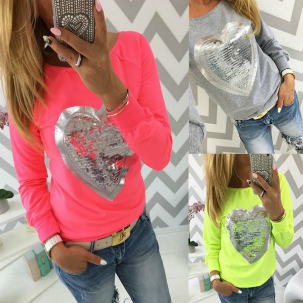 women spring autumn long sleeve o neck t shirt ladies cotton sequined tee, White
