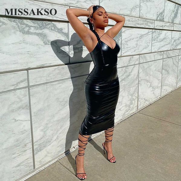 missakso women midi leather dress backless night club party autumn spaghetti strap halter dress bodycon 210625, Black;gray
missakso women midi leather dress backless night club party autumn spaghetti strap halter dress bodycon 210625, Black;gray