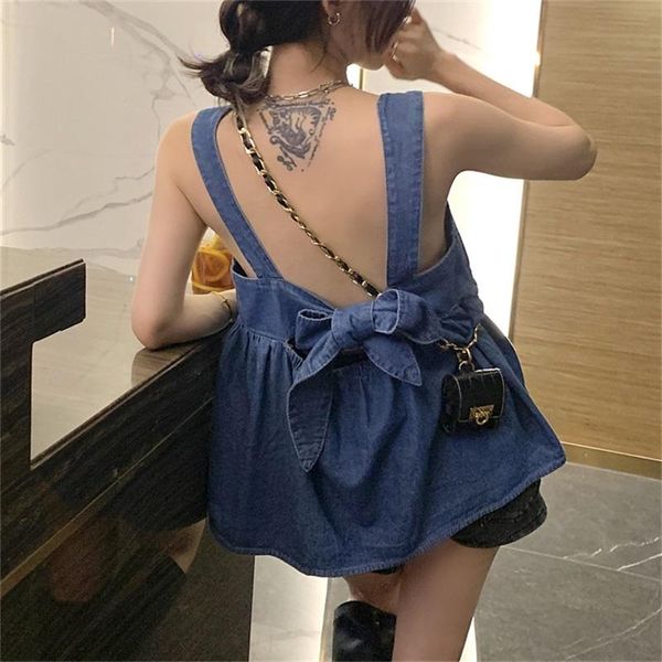 women's tanks & camis korean summer denim sling vintage square collar sweety bandage bow sleeveless backless cute folds loose, White
women's tanks & camis korean summer denim sling vintage square collar sweety bandage bow sleeveless backless cute folds loose, White