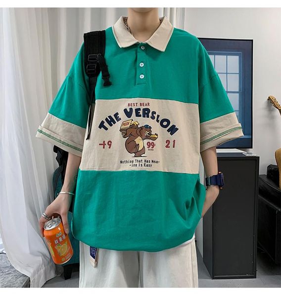 men's polos sweatshirts casual vintage letter bear print striped patchwork collar harajuku oversized pullover, White;black
men's polos sweatshirts casual vintage letter bear print striped patchwork collar harajuku oversized pullover, White;black