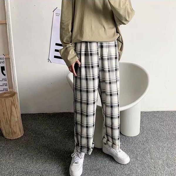 men's pants men plaid korean style casual checked trousers streetwear fashion bottoms summer wide leg harajuku, Black
men's pants men plaid korean style casual checked trousers streetwear fashion bottoms summer wide leg harajuku, Black
