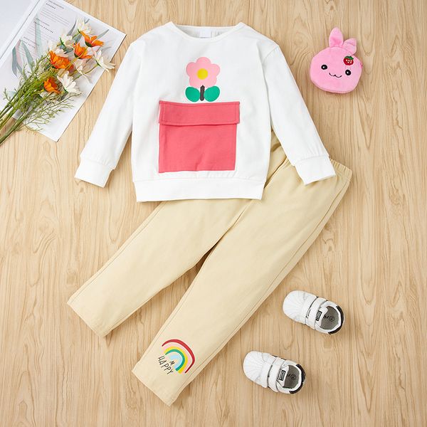 girls' round neck pullover printed long sleeve suit casual fashion two piece set comfortable novel and interesting, White
girls' round neck pullover printed long sleeve suit casual fashion two piece set comfortable novel and interesting, White