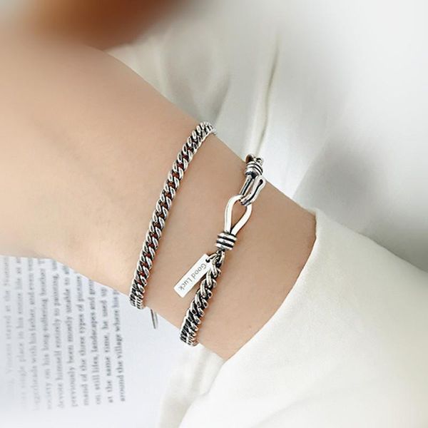 link, chain retro side bracelet female personality thai silver old english letter tag jewelry women, Black
link, chain retro side bracelet female personality thai silver old english letter tag jewelry women, Black