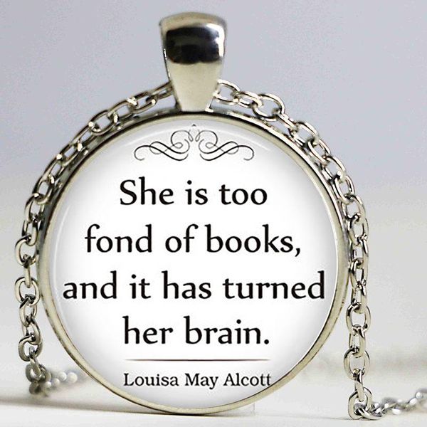 she is too fond of books quote literature pendant glass cabochon necklace fob book lover's necklaces, Silver
she is too fond of books quote literature pendant glass cabochon necklace fob book lover's necklaces, Silver