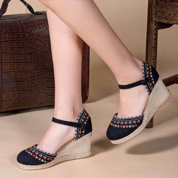 dress shoes bohemian women canvas wedge espadrilles sandals handmade linen ankle strap 7cm high heel platforms comfort summer, Black
dress shoes bohemian women canvas wedge espadrilles sandals handmade linen ankle strap 7cm high heel platforms comfort summer, Black
