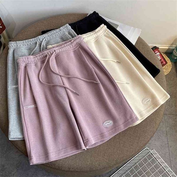 summer high waist wide leg short pants women purple knee length drawstring korean thin cotton casual loose jogger trousers 210925, Black;white