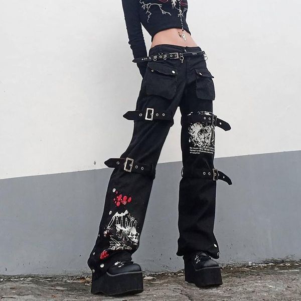 women's jeans 2021 punk style printed low-rise gothic fashion overalls with buckle pocket retro denim trousers y2k, Blue
women's jeans 2021 punk style printed low-rise gothic fashion overalls with buckle pocket retro denim trousers y2k, Blue