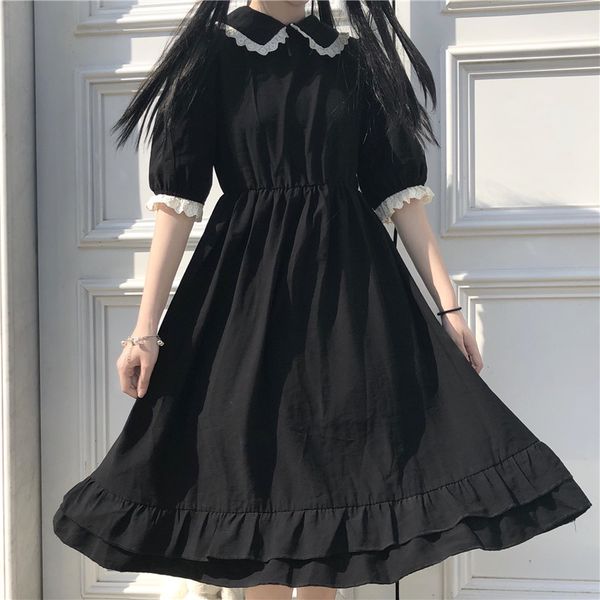 japanese college style summer dress sweet peter pan collar kawaii lace ruffles dress short sleeve mori girl black woman dress, Black;gray
japanese college style summer dress sweet peter pan collar kawaii lace ruffles dress short sleeve mori girl black woman dress, Black;gray