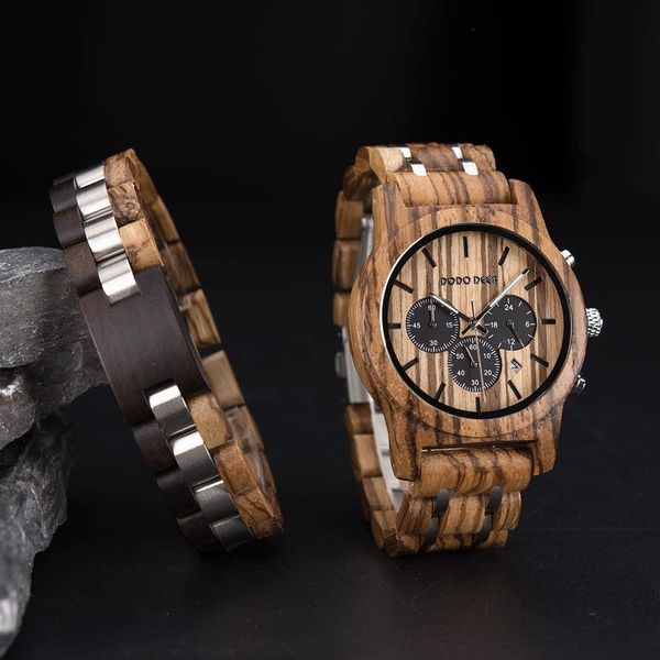 wristwatches dodo deer men's wood watch stainless steel bracelet fashion accessories chronograph calendar business birthday gift, Slivery;brown
wristwatches dodo deer men's wood watch stainless steel bracelet fashion accessories chronograph calendar business birthday gift, Slivery;brown