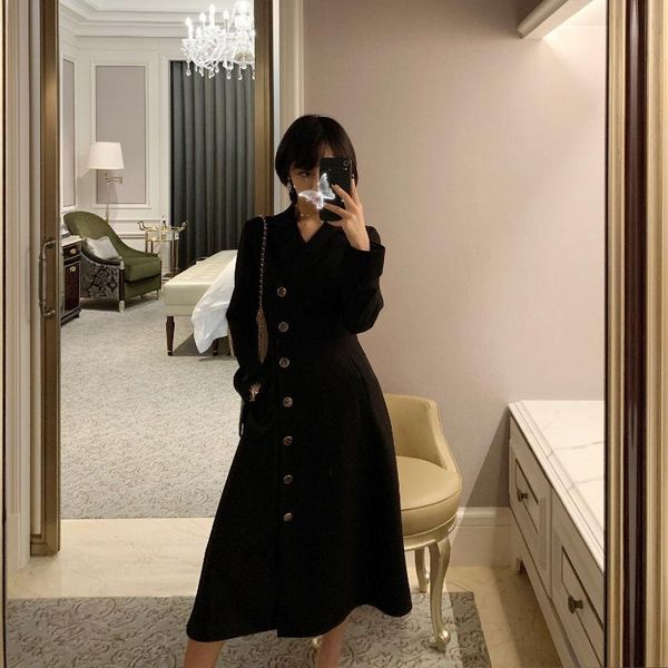 casual dresses elegant dress 2021 autumn women's button long sleeve tunic for woman black solid party femme, Black;gray
casual dresses elegant dress 2021 autumn women's button long sleeve tunic for woman black solid party femme, Black;gray