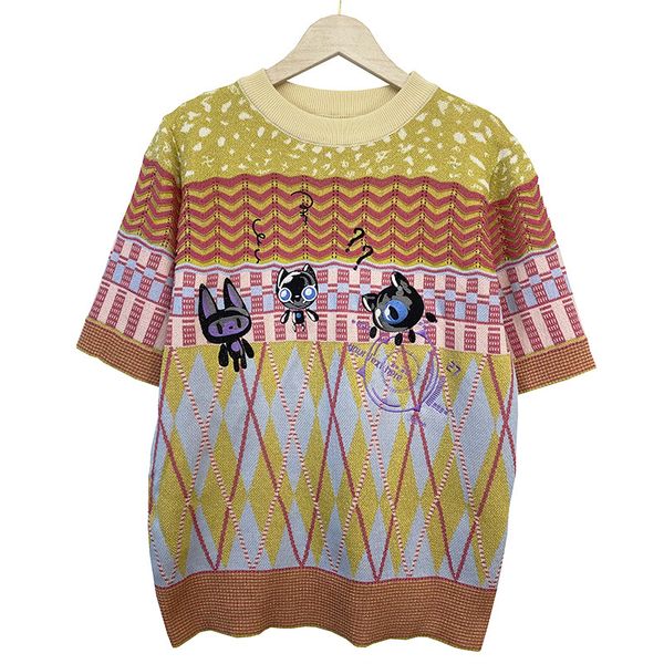 320 2021 summer brand same style regularshort sleeve crew neck kint sweater women clothes qian, White;black
320 2021 summer brand same style regularshort sleeve crew neck kint sweater women clothes qian, White;black