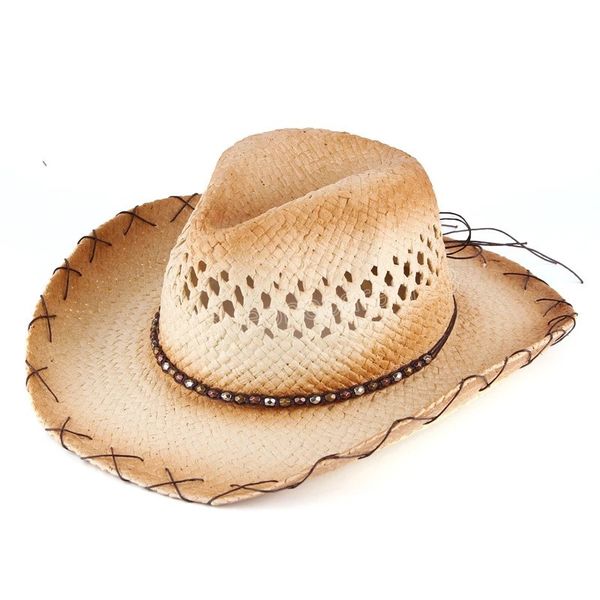 women men vintage style wide brim western cowboy cowgirl hats hand-knitted summer straw sun hat outdoor beach cap, Blue;gray
women men vintage style wide brim western cowboy cowgirl hats hand-knitted summer straw sun hat outdoor beach cap, Blue;gray