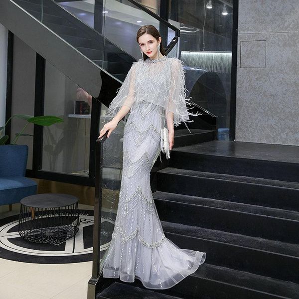 party dresses arrival 2021 long evening dress with cap beaded feather mermaid formal gorgeous dubai gowns, White;black
party dresses arrival 2021 long evening dress with cap beaded feather mermaid formal gorgeous dubai gowns, White;black