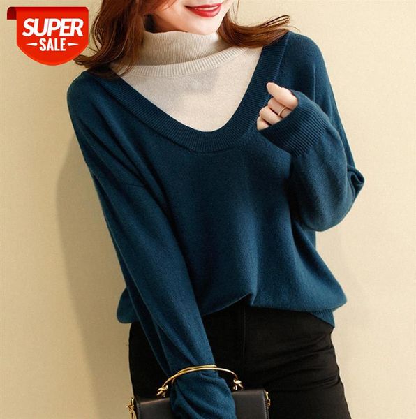 european station contrasting color stitching design sense fake two wool turtleneck knit bottoming sweater #hd10, Black;gray
european station contrasting color stitching design sense fake two wool turtleneck knit bottoming sweater #hd10, Black;gray