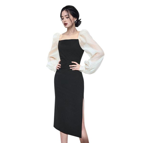 casual dresses mesh patchwork puff sleeve velvet dress korean ins elegant women square collar slim fit vestidos, Black;gray
casual dresses mesh patchwork puff sleeve velvet dress korean ins elegant women square collar slim fit vestidos, Black;gray