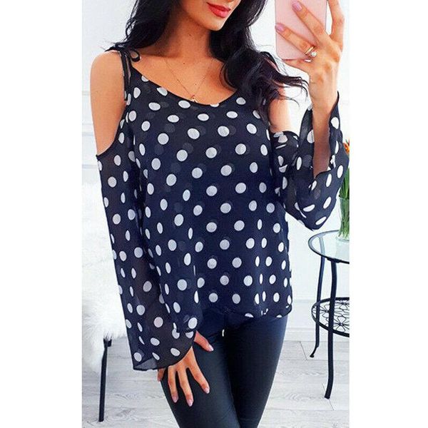 women polka dot chiffon blouses and shirts cold shoulder blouse casual v neck long sleeve blusas women's &, White
women polka dot chiffon blouses and shirts cold shoulder blouse casual v neck long sleeve blusas women's &, White