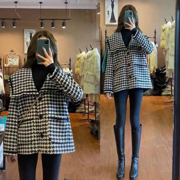 autumn and winter korean style small fragrance jacket women's wild loose houndstooth ladies short trend 210525, Black;brown
autumn and winter korean style small fragrance jacket women's wild loose houndstooth ladies short trend 210525, Black;brown