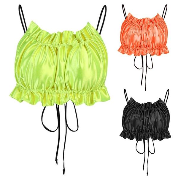 women spaghetti strap ruffle crop satin solid color ruched cami bustier 83xf women's tanks & camis, White
women spaghetti strap ruffle crop satin solid color ruched cami bustier 83xf women's tanks & camis, White