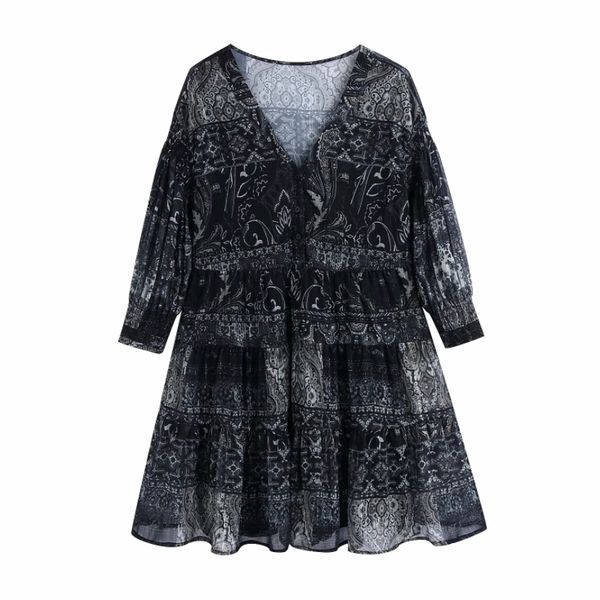 spring women vintage printing chiffon v neck mini dress female three quarter sleeve clothes casual lady loose vestido d7325 210430, Black;gray
spring women vintage printing chiffon v neck mini dress female three quarter sleeve clothes casual lady loose vestido d7325 210430, Black;gray