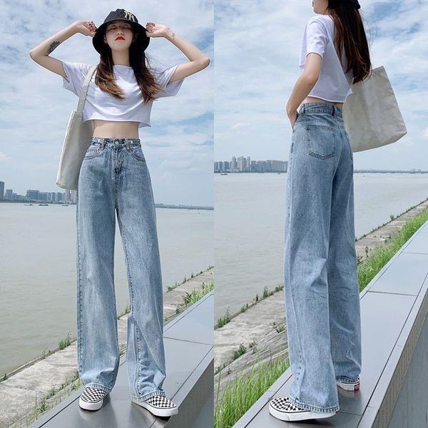 korean fashion wide-leg pants and high-waist jeans women in2021 straight trousers with loose drape women's, Blue
korean fashion wide-leg pants and high-waist jeans women in2021 straight trousers with loose drape women's, Blue