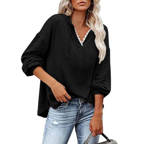 women's hoodies & sweatshirts 2021 women lace hooded loose v neck solid color long sleeve hoodie fashion autumn clothing roupas feminin, Black
women's hoodies & sweatshirts 2021 women lace hooded loose v neck solid color long sleeve hoodie fashion autumn clothing roupas feminin, Black