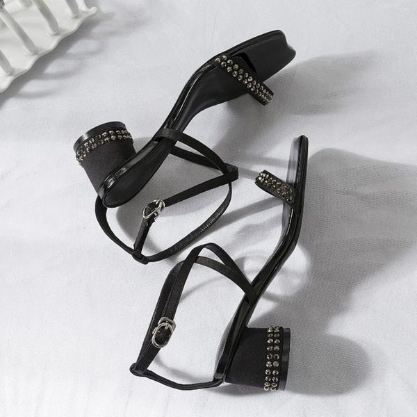 women sandals handmade genuine leather 2021 lady peep toe square heel crystal buckle strap classics shoes woman, Black
women sandals handmade genuine leather 2021 lady peep toe square heel crystal buckle strap classics shoes woman, Black