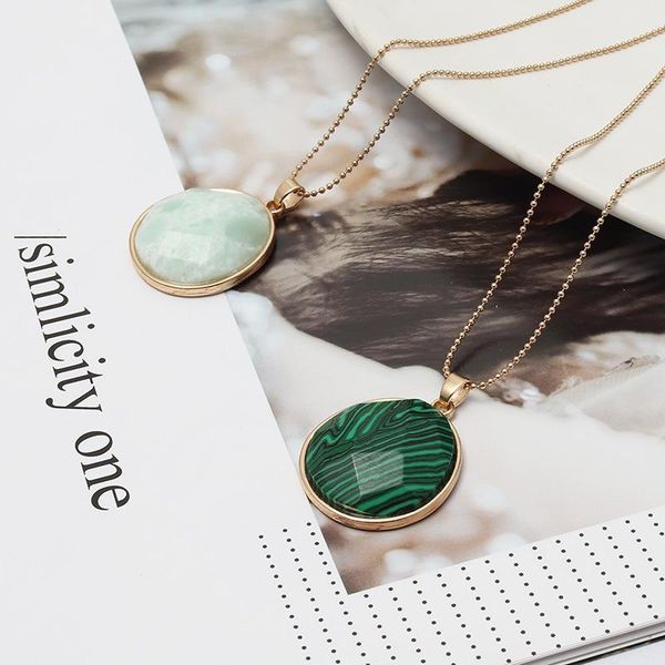 pendant necklaces circular faceted malachite synthesis stone gold color necklace for women jewelry, Silver
pendant necklaces circular faceted malachite synthesis stone gold color necklace for women jewelry, Silver