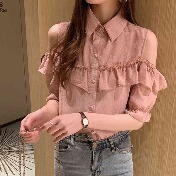 women's blouses & shirts blouse strapped with chiffon dripping ruffles, feminine shirt buttons and casual korean style for summer n9ce, White
women's blouses & shirts blouse strapped with chiffon dripping ruffles, feminine shirt buttons and casual korean style for summer n9ce, White
