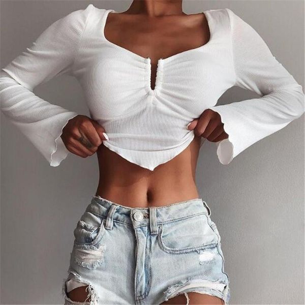 women's t-shirt women square collar autumn spring long sleeves solid color cropped ribbed casual slim short wear lady tee shirt, White
women's t-shirt women square collar autumn spring long sleeves solid color cropped ribbed casual slim short wear lady tee shirt, White