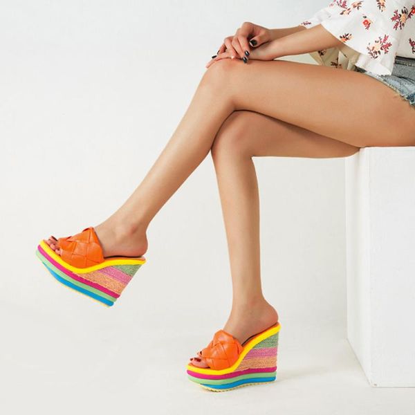 fashion color matching straw woven wedge sandals summer super high heel women's shoes casual fish mouth large size slippers, Black
fashion color matching straw woven wedge sandals summer super high heel women's shoes casual fish mouth large size slippers, Black