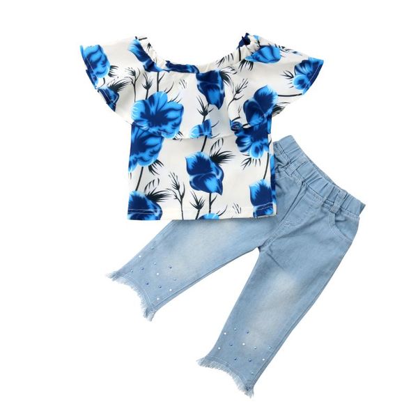 1-6y kids baby girls clothes set 2021 summer off shoulder short sleeve floral +denim pants jeans fashion children outfits clothing sets, White
1-6y kids baby girls clothes set 2021 summer off shoulder short sleeve floral +denim pants jeans fashion children outfits clothing sets, White