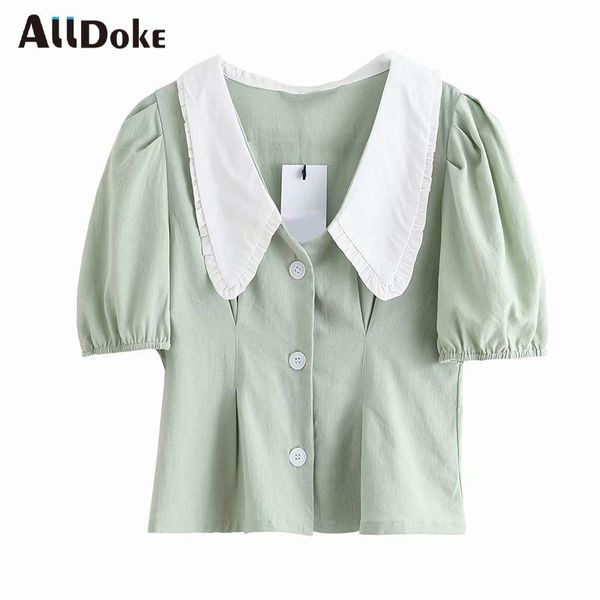 vintage green women blouse summer turn down collar short sleeve crop shirt ladies button blusas mujer women's blouses & shirts, White
vintage green women blouse summer turn down collar short sleeve crop shirt ladies button blusas mujer women's blouses & shirts, White