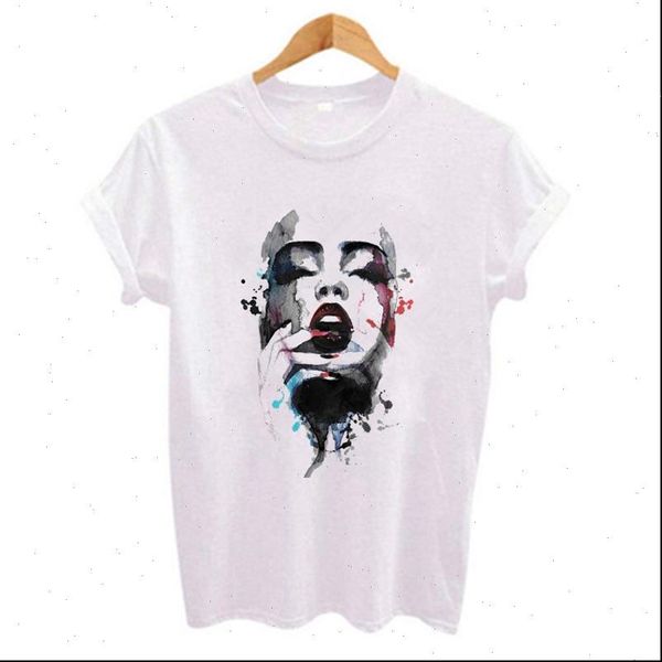 female womens t shirt abstract portrait printing short sleeved o neck casual fashion tumblr drop, White
female womens t shirt abstract portrait printing short sleeved o neck casual fashion tumblr drop, White