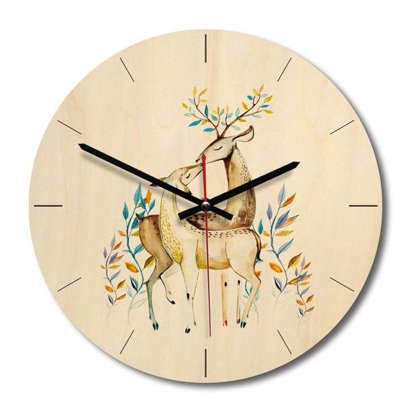 wall clocks cartoon fawn creative wooden clock modern simple living room art free