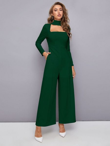 keyhole neck wide leg jumpsuit b2vq#, White