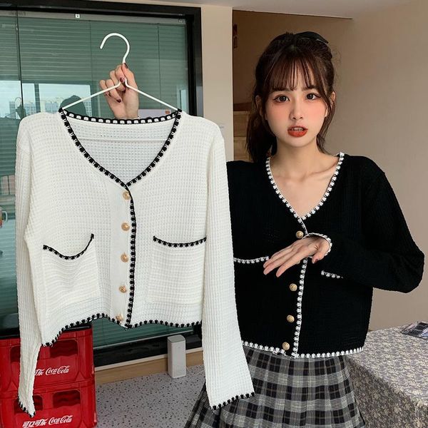 women's sweaters women knitted full sleeve single-breasted buttons cardigans lady knit pockets chic crop tees for female, White;black
women's sweaters women knitted full sleeve single-breasted buttons cardigans lady knit pockets chic crop tees for female, White;black